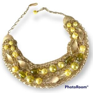 Vintage hook-closure gold and yellow mixed materials collar/choker type necklace